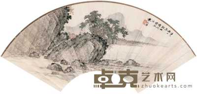 袁松年 1941年作 秋山听松 扇面 18.8×52cm